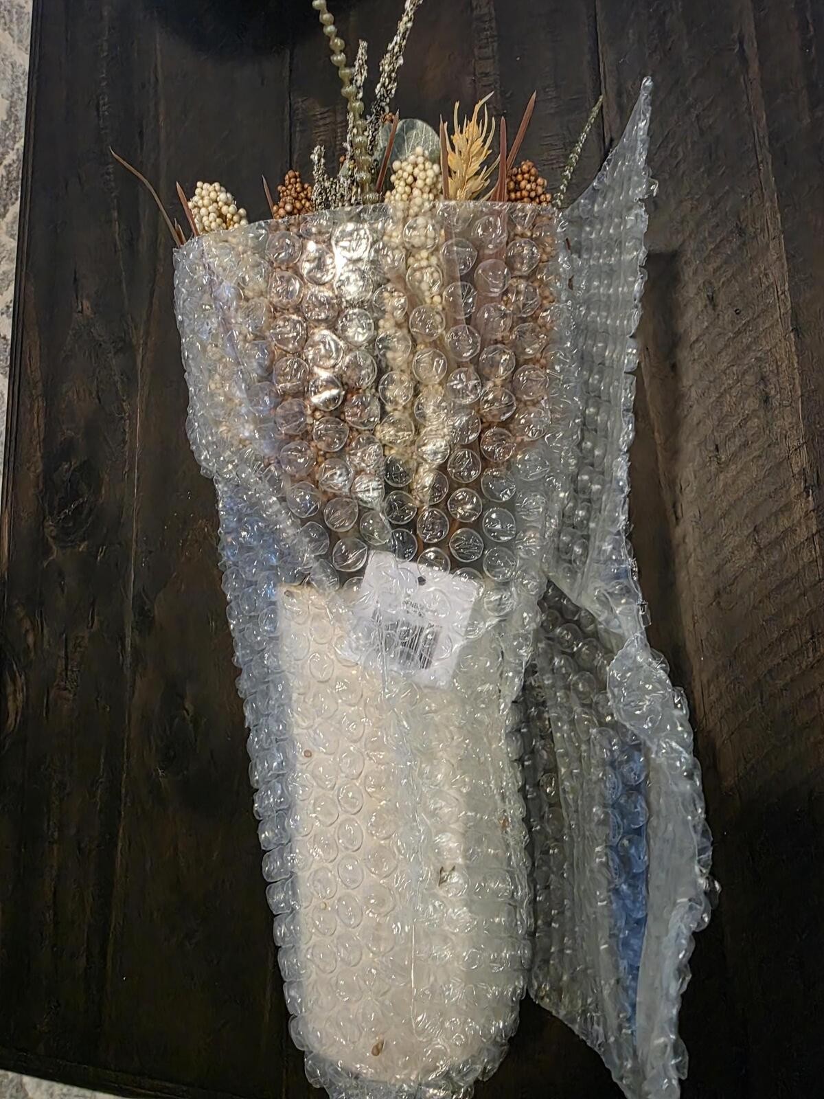13.5″ Faux Dried Heather Floral Arrangement – Boho Farmhouse Decor Ceramic Vase