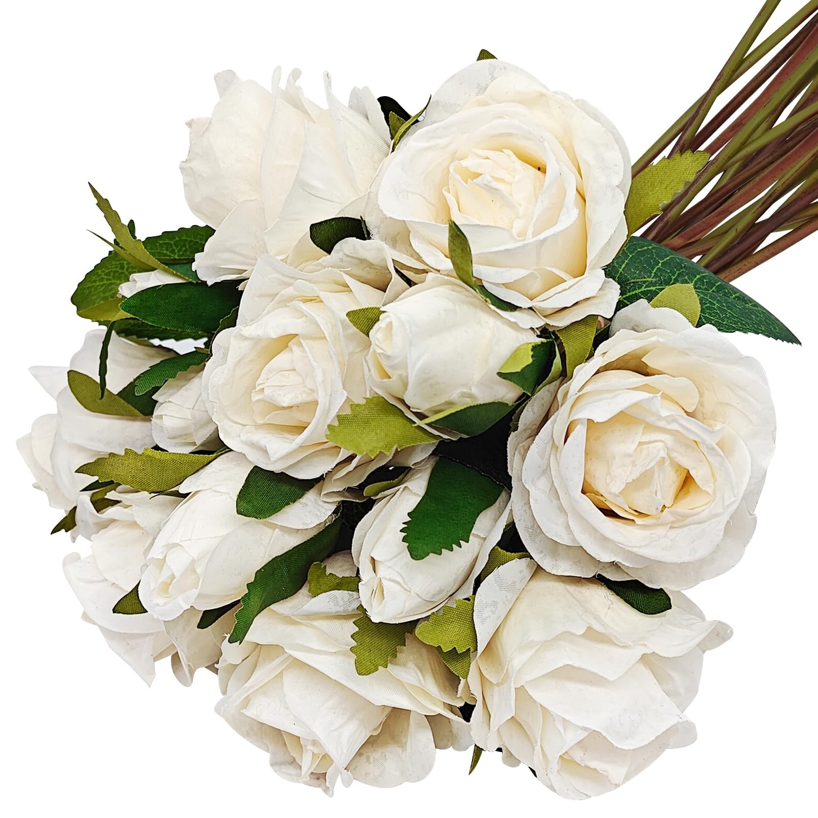 13PCS Cream White Artificial Roses, Fake Rose Bouquet Realistic Faux Rose Flo…