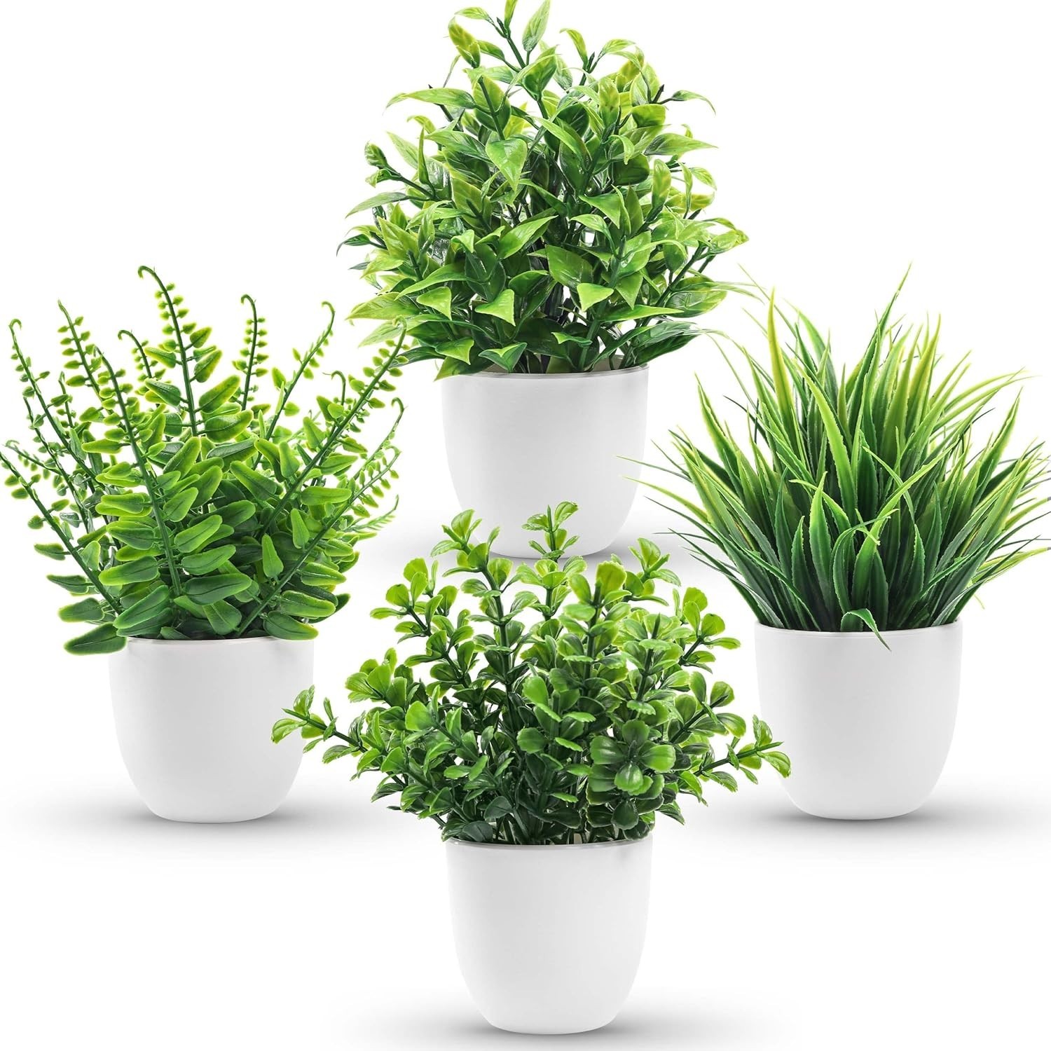 Set of 4 Artificial Plants in Elegant White Pots – No Maintenance Needed