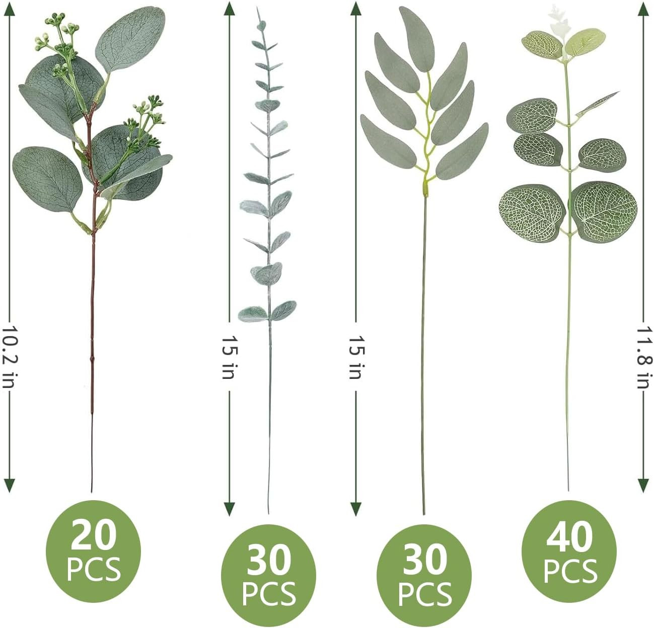 120 Pcs Artificial Eucalyptus Leaves Stems Bulk, Realistic Fake Greenery with 4