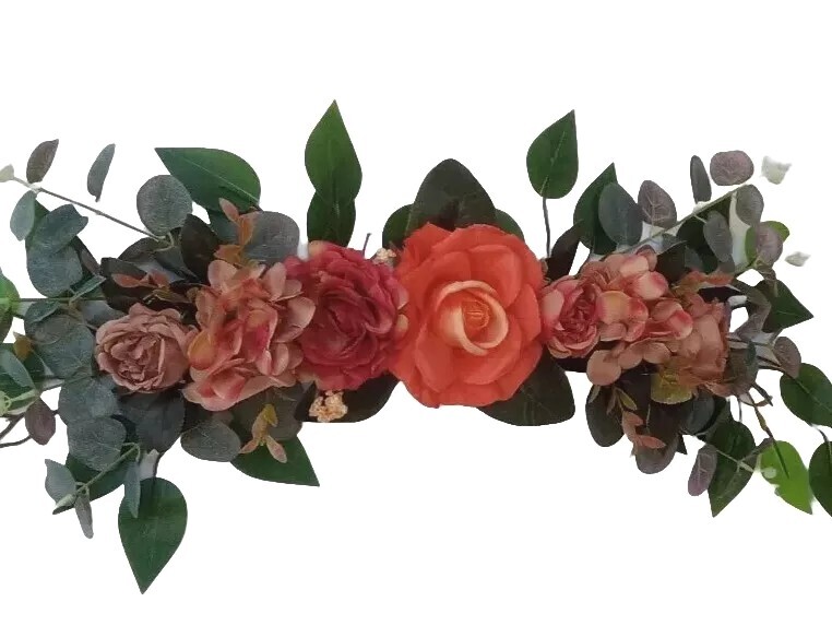 Orange Rose & Hydrangea 24″ Wall Door Silk Flower Arrangement Home Decor ES096