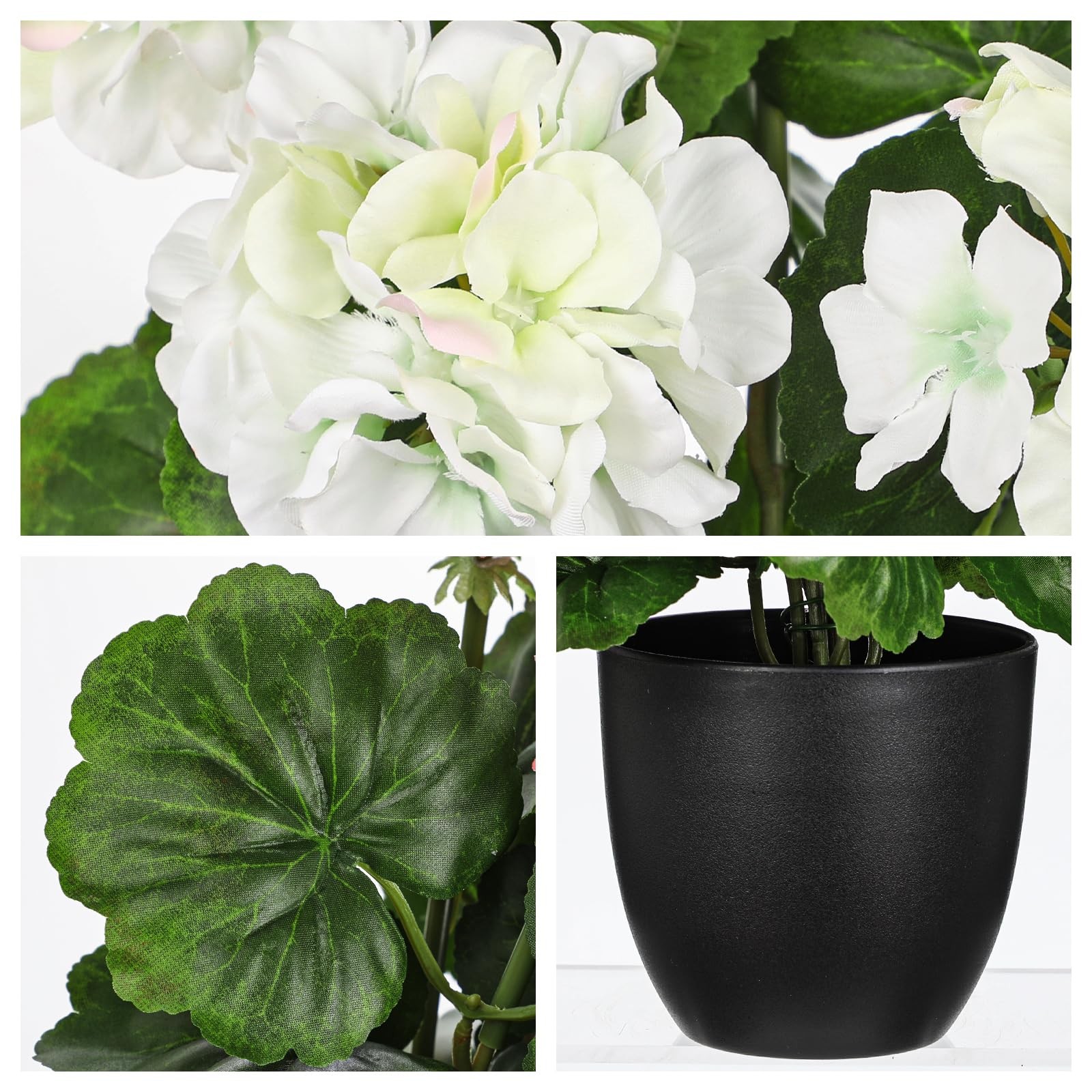 16” Geraniums Artificial Flowers Realistic Potted Plant – White Fake Geranium…