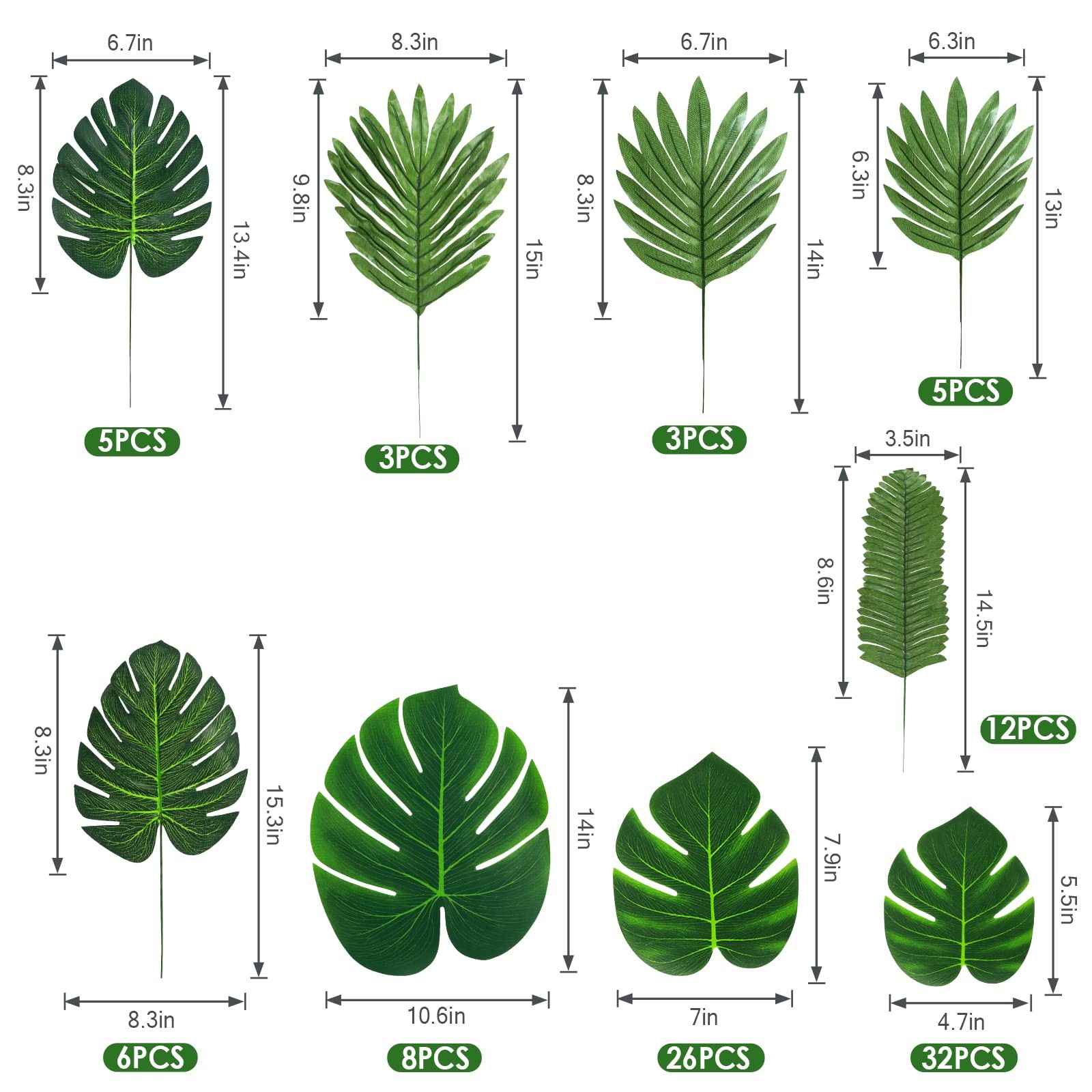 100 Pcs 9 Kinds Artificial Palm Leaves, Monstera Gold Faux Leaves for Safari,…