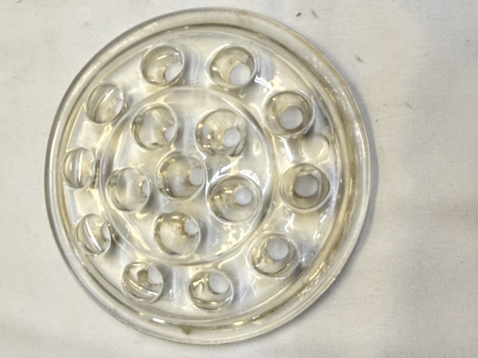 Vtg Clear Glass 16 Hole Dome Flower Frog Floral Candlestick Candle Holder