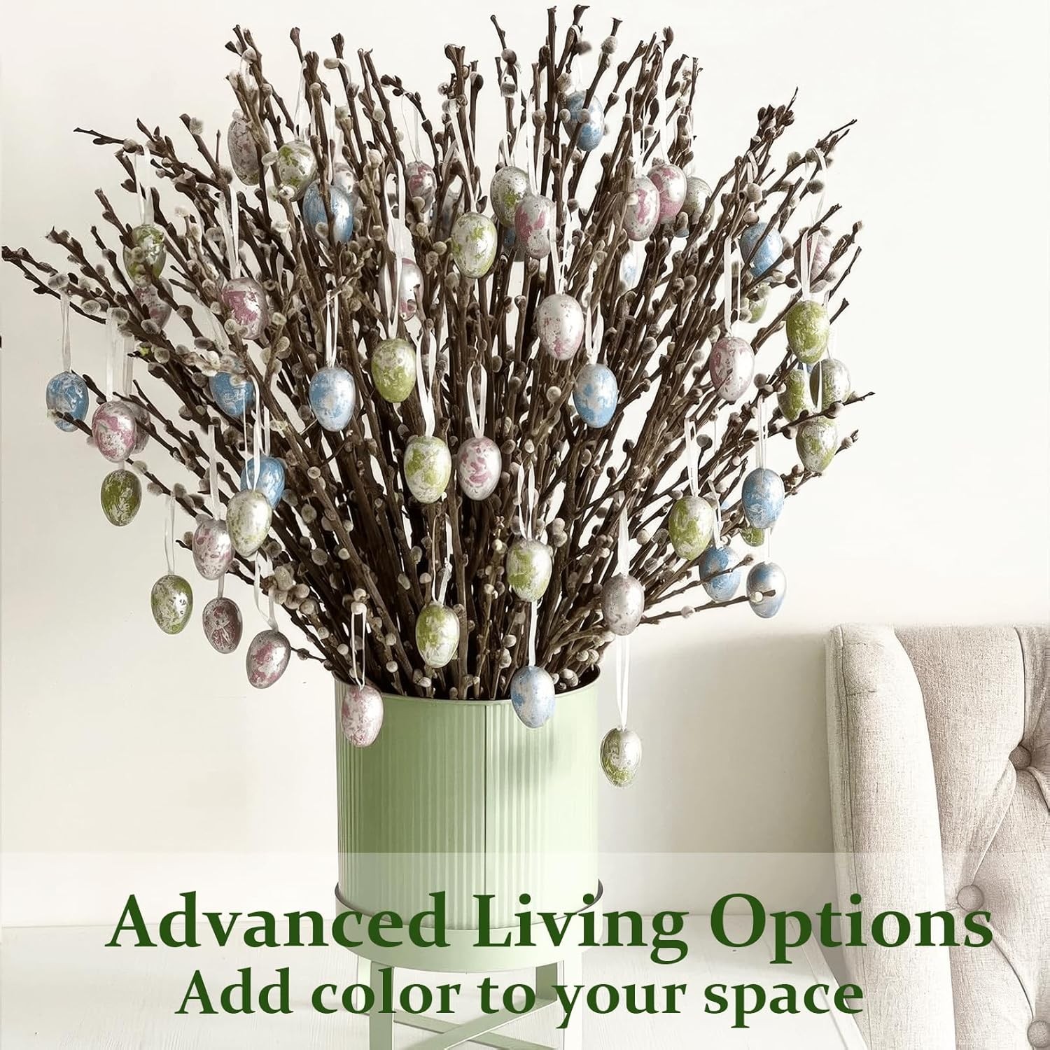 30 Stems Real Dried Pussywillow Preserved Greenery Branches for Vase- Natural Pu