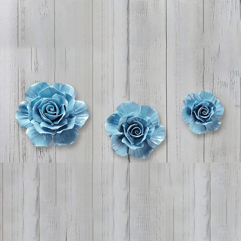 Blue 3D Rose Ceramic Flower Wall Art for Home Décor, 7.08 Inch