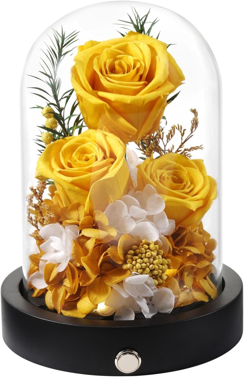 Preserved Roses Flowers in Glass Dome, Long-Lasting Real Yellow Forever Roses…