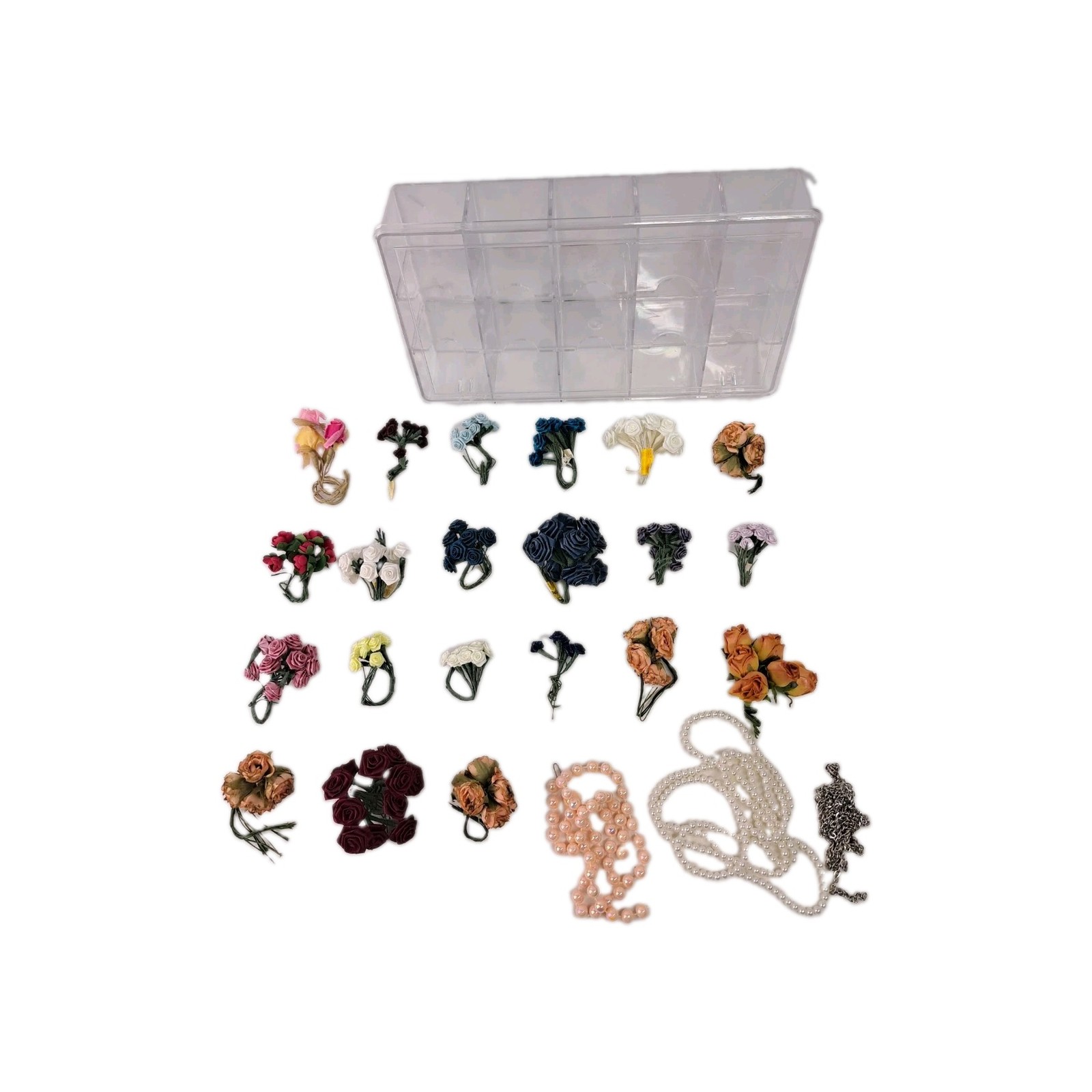 Lot Of 21 Mini Artificial Craft Flowers Embellishments Making DIY With Beads