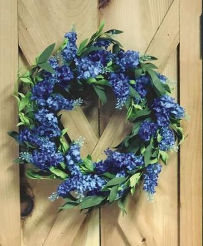 New French Country Cottage Farmhouse BLUE LILAC WREATH Grapevine Base