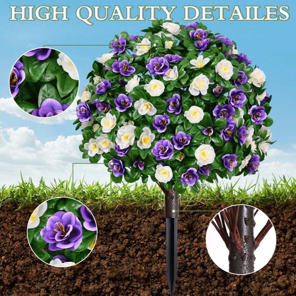 2 Pack Artificial Topiary Ball Trees UV Resistant Fake Shrubs For Outdoor Decor