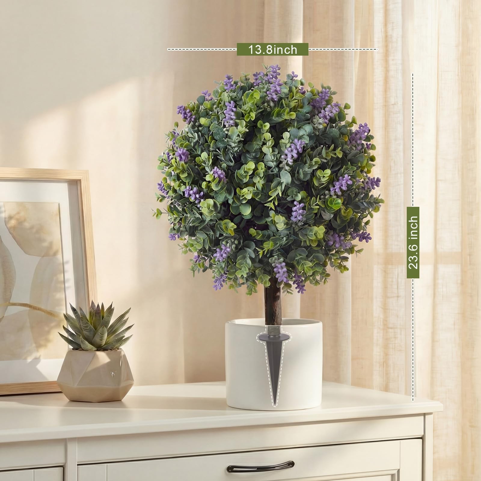Yunlly 2 Set Artificial Boxwood Topiary Ball Tree with Flower, 23.6 UV Resist…