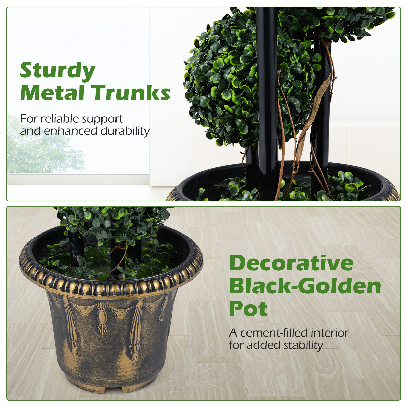 2PCS 2.5 FT Artificial Boxwood Topiary Tree, Sun-Protective Triple Ball Shrubs