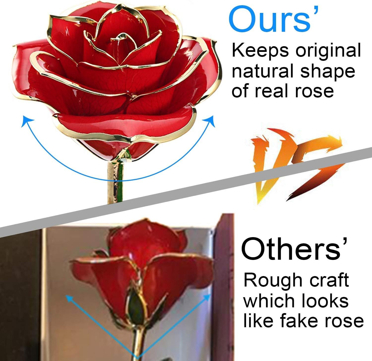 24K Gold Dipped Rose Gift Box Stand Card Forever Flower