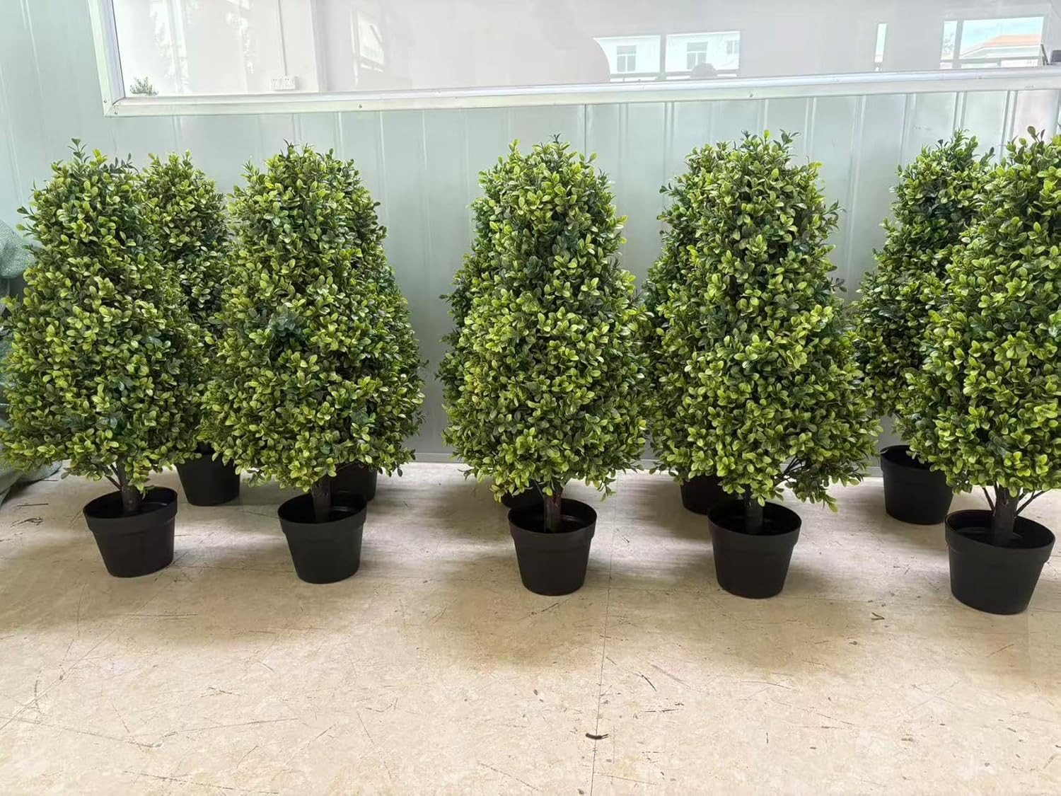 Set of 2 UV Resistant 30″ Artificial Boxwood Topiary Trees for Outdoor Decor