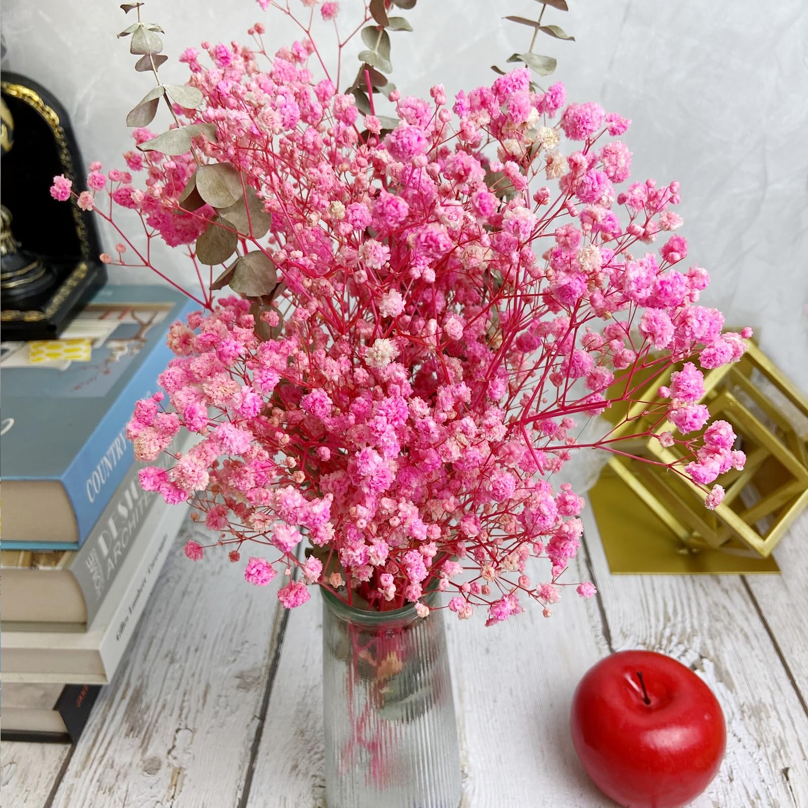 Dried Flower Bouquets, Preserved Pink Baby’s Breath with Eucalyptus for Decor…