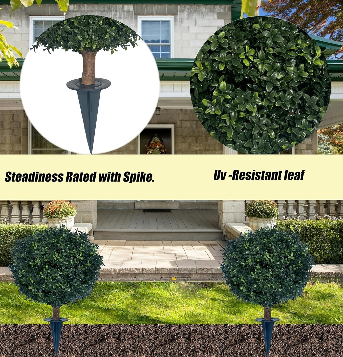 kyesyes Artificial Boxwood Ball Bush 27″ Tree UV Resistance Rated with Spike. Ea