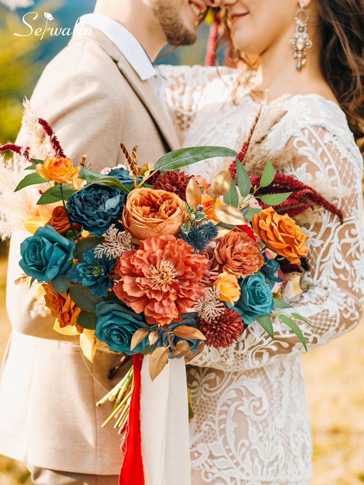 Artificial Flowers Teal Burnt Orange Silk Floral Centerpieces Fake Flowers Bo…