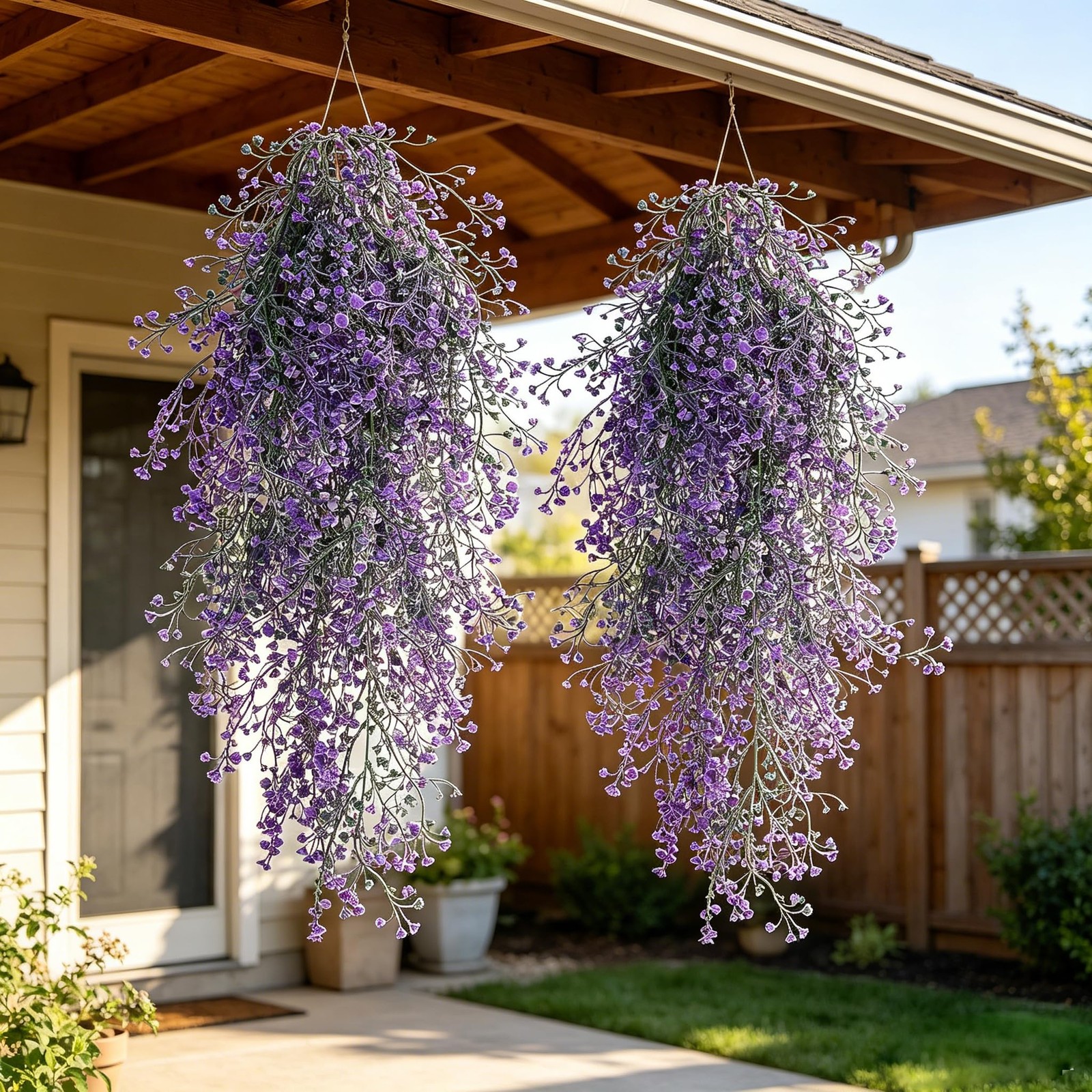 Artificial Hanging Purple Flowers 8pcs, Fake Silk Bell Orchid Vines, UV Resis…