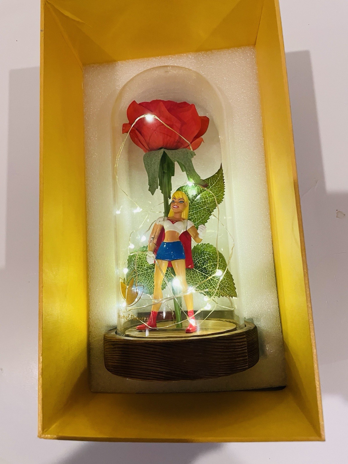 Dream Of Flowers Beauty and The Beast Rose Red Lasts Forever Wood Base lighted