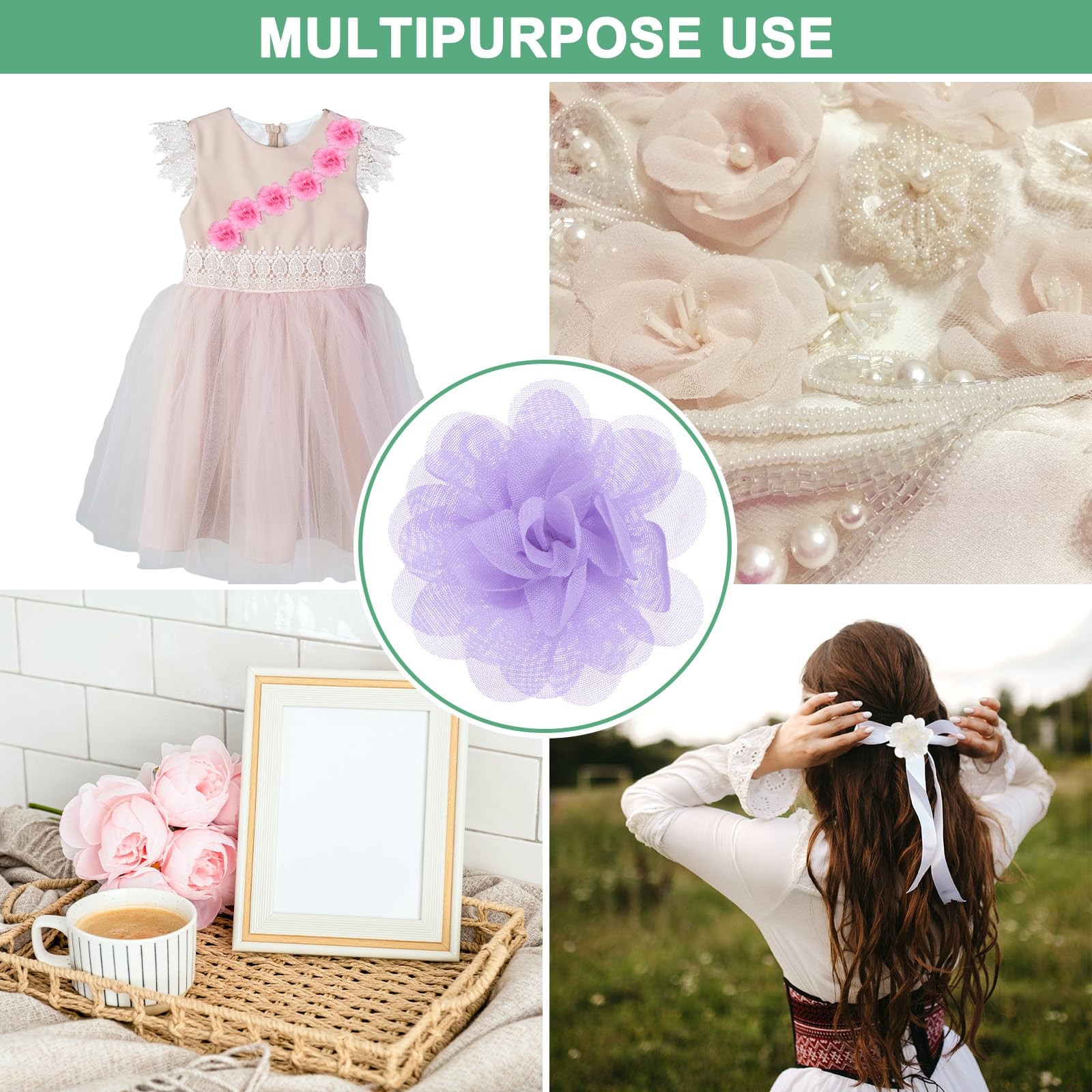 12 PCS Lilac Chiffon Flowers 1.97×1.97 Inch Artificial Fabric Decoration Round