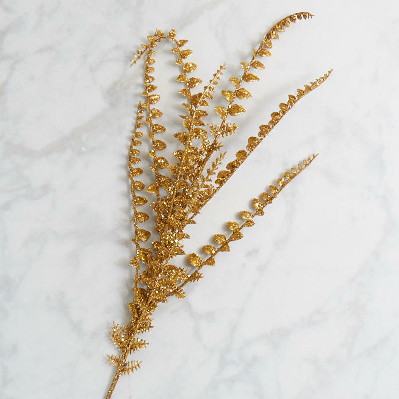 Factory Direct Craft Gold Glittered Artificial Fern Stems | 3 Stems