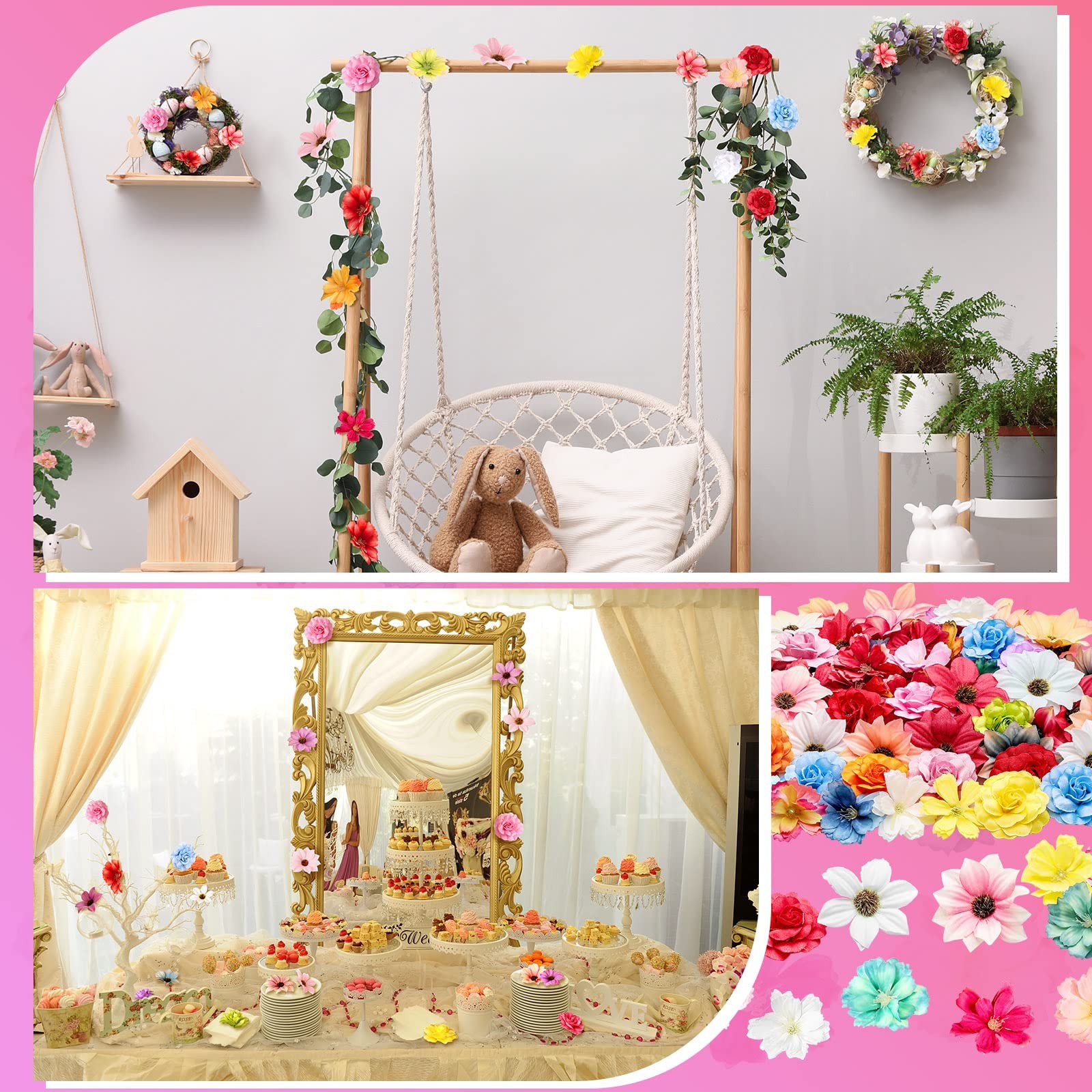 100 PCS Assorted Flower Heads Decorative Artificial Faux Floral Craft Supply