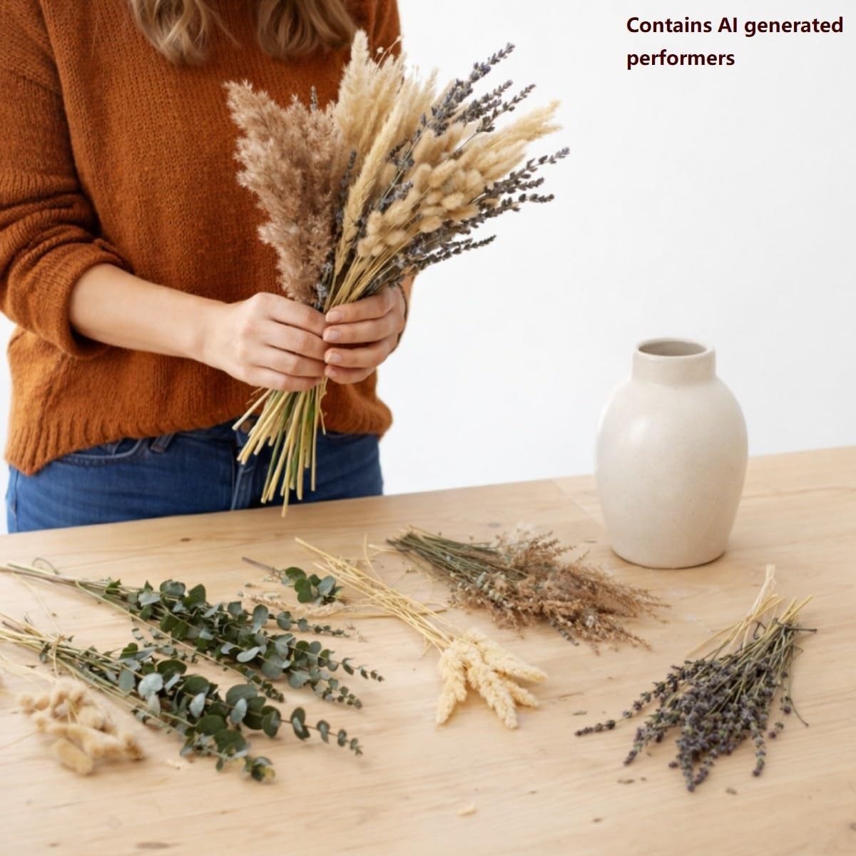 Dried Flowers Bouquet, 17″ Dried Pampas Grass Decor Inc Lavender Eucalyptus D…