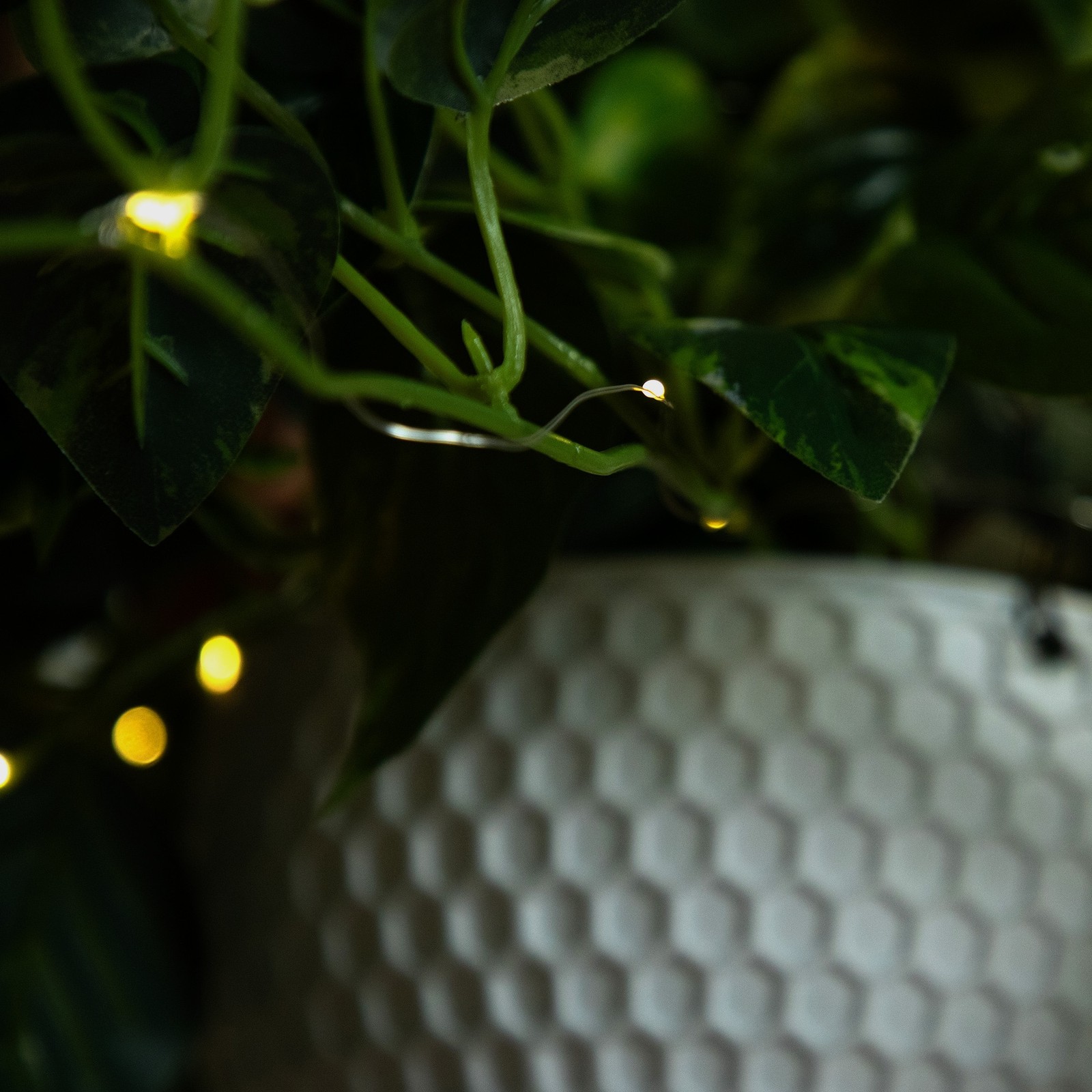 24″ Pothos Hanging Basket UV Resistant Warm White LED Lights Artificial Plant