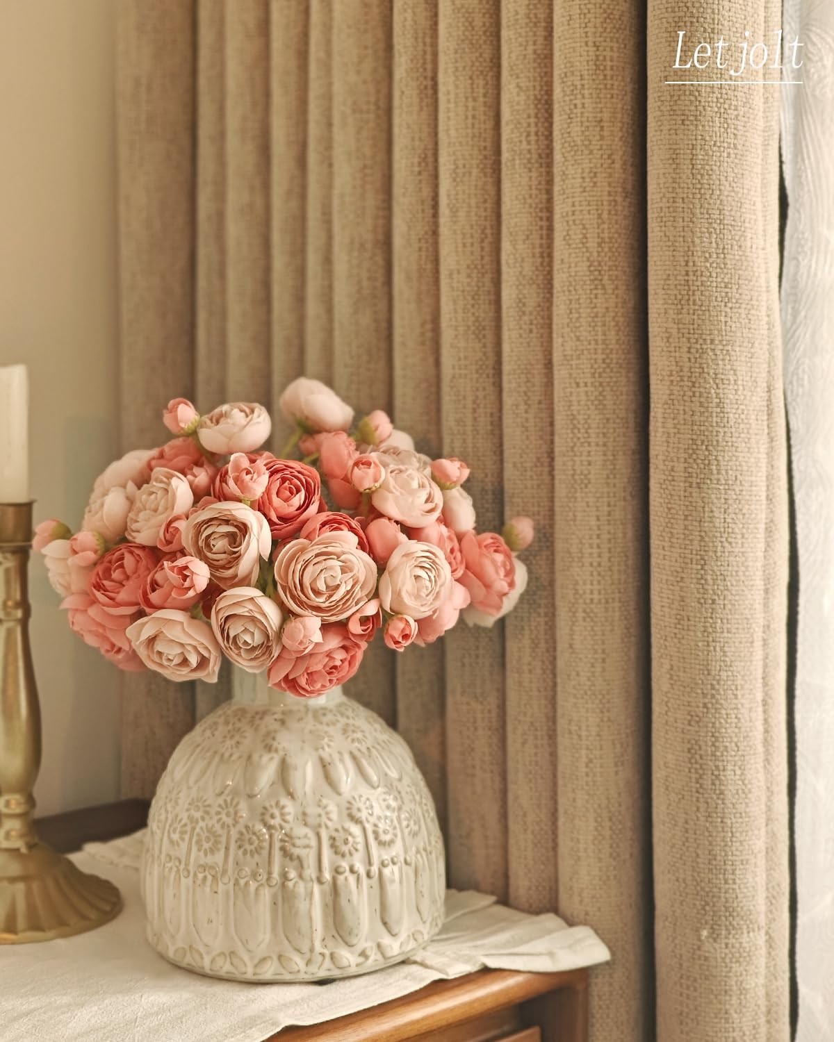 18 PCS Deep Pink Artificial Ranunculus Silk Flowers Wedding Bouquet Decor