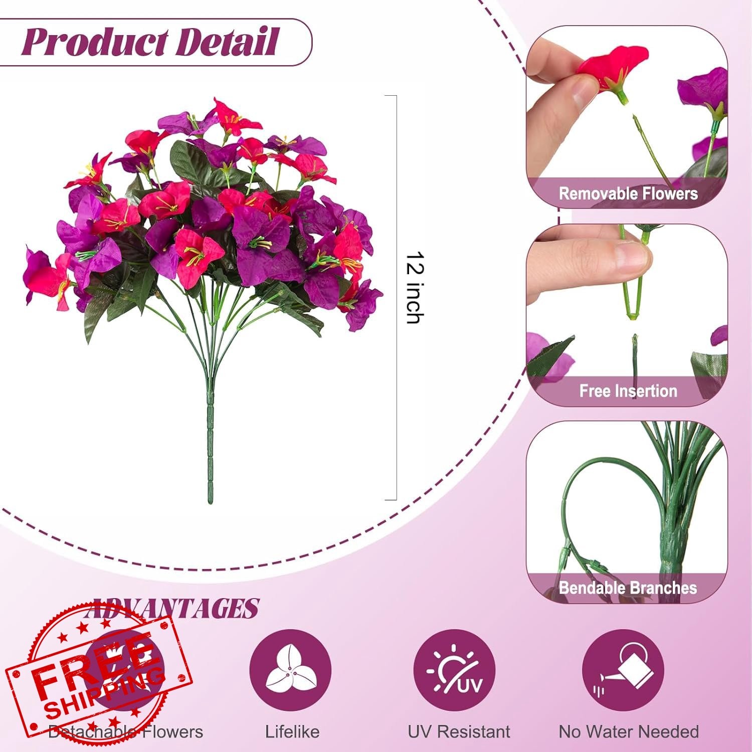 INXUGAO Purple Fuchsia Faux Flowers 6 Bundles