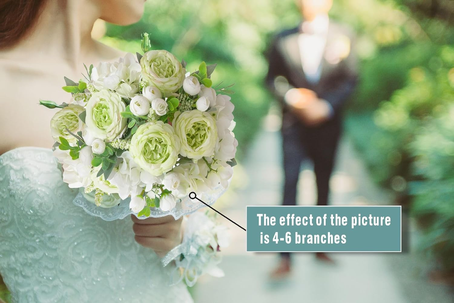 2 Bunches Green Peony Artificial Flowers for Decoration Faux Rose Fake Bouquet S