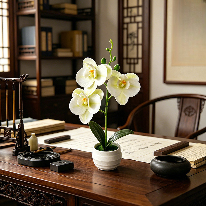 24cm Tall Artificial Phalaenopsis in Pot Nordic Aesthetic for Living Room Decor