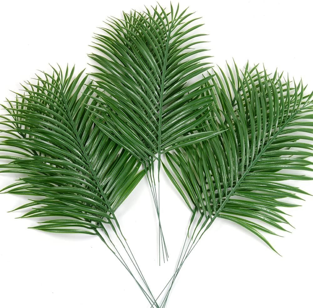 24Pcs Artificial Palm Leaves Tropical Plants Faux Fake Palm Fronds Plant (24, Gr