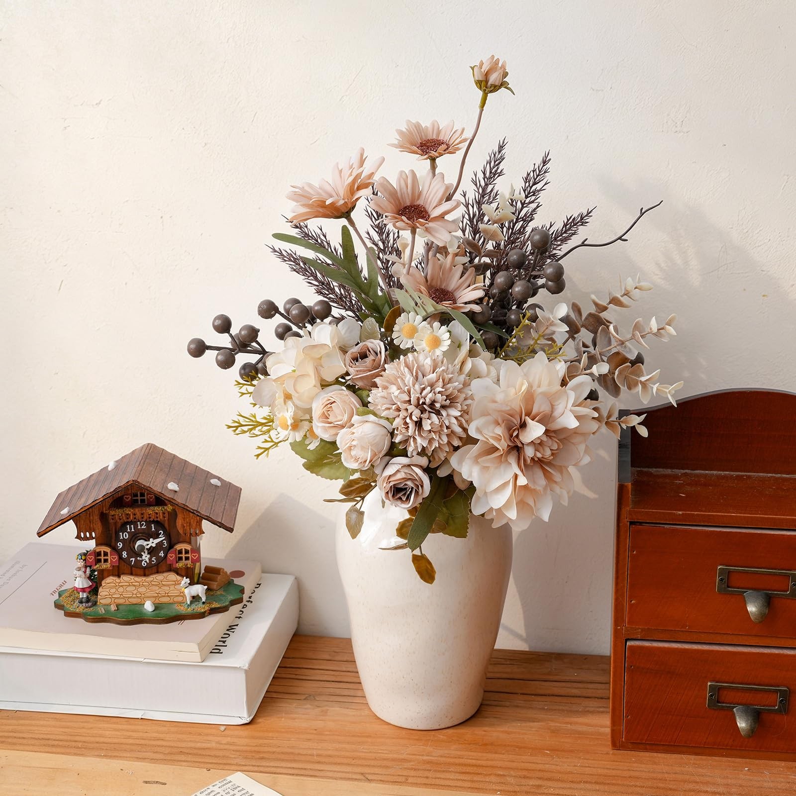 16-inch Artificial Fake Flowers Silk Table Arrangements Faux Plastic Floral C…