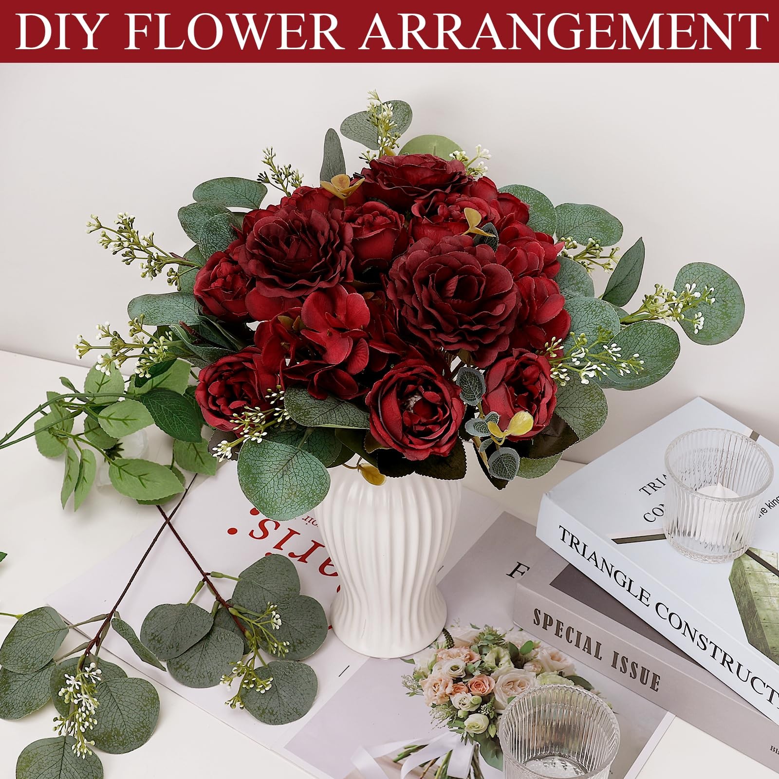 Peony Artificial Flowers, Faux Peonies Hydrangea Eucalyptus Bouquet 12 Packs …