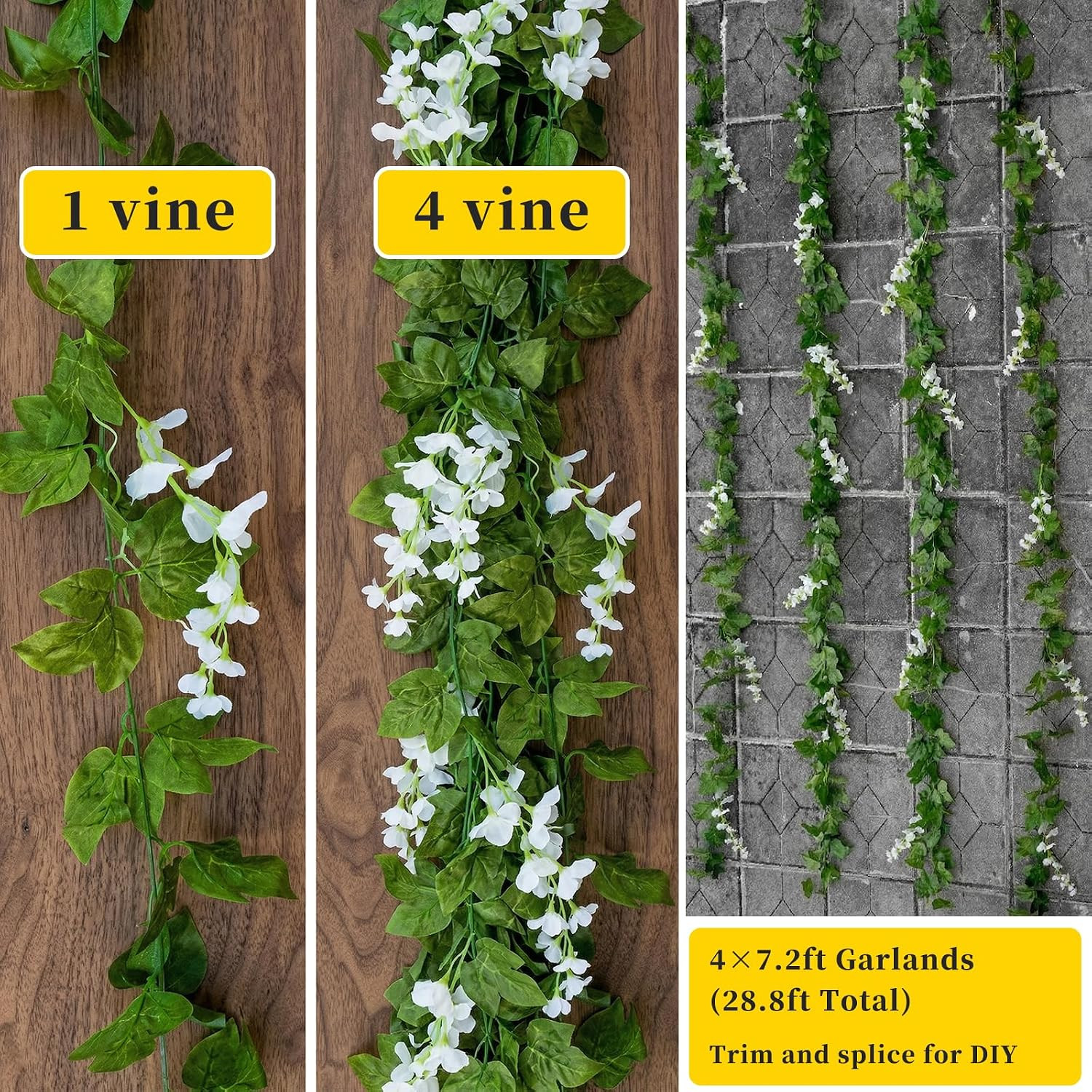 28.8Ft Artificial Wisteria Vine Garland (4X7.2Ft), Silk Hanging Flowers Decor fo