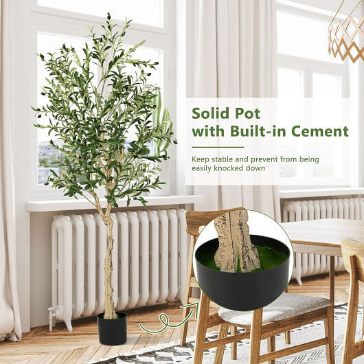 6 Feet Artificial Olive Tree in Cement Pot-1 Piece – Color: Green
