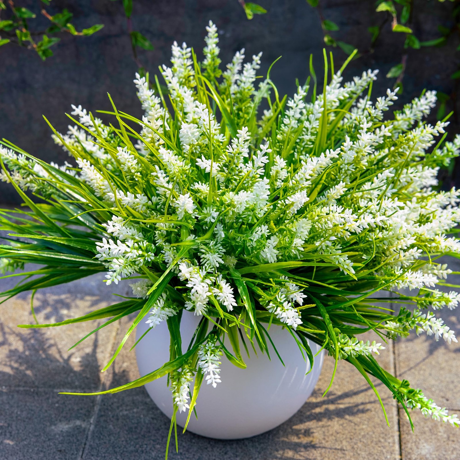 Artificial Plants Outdoor, 12 Bundles Fake Monkey Grass with Flowers, UV Resi…