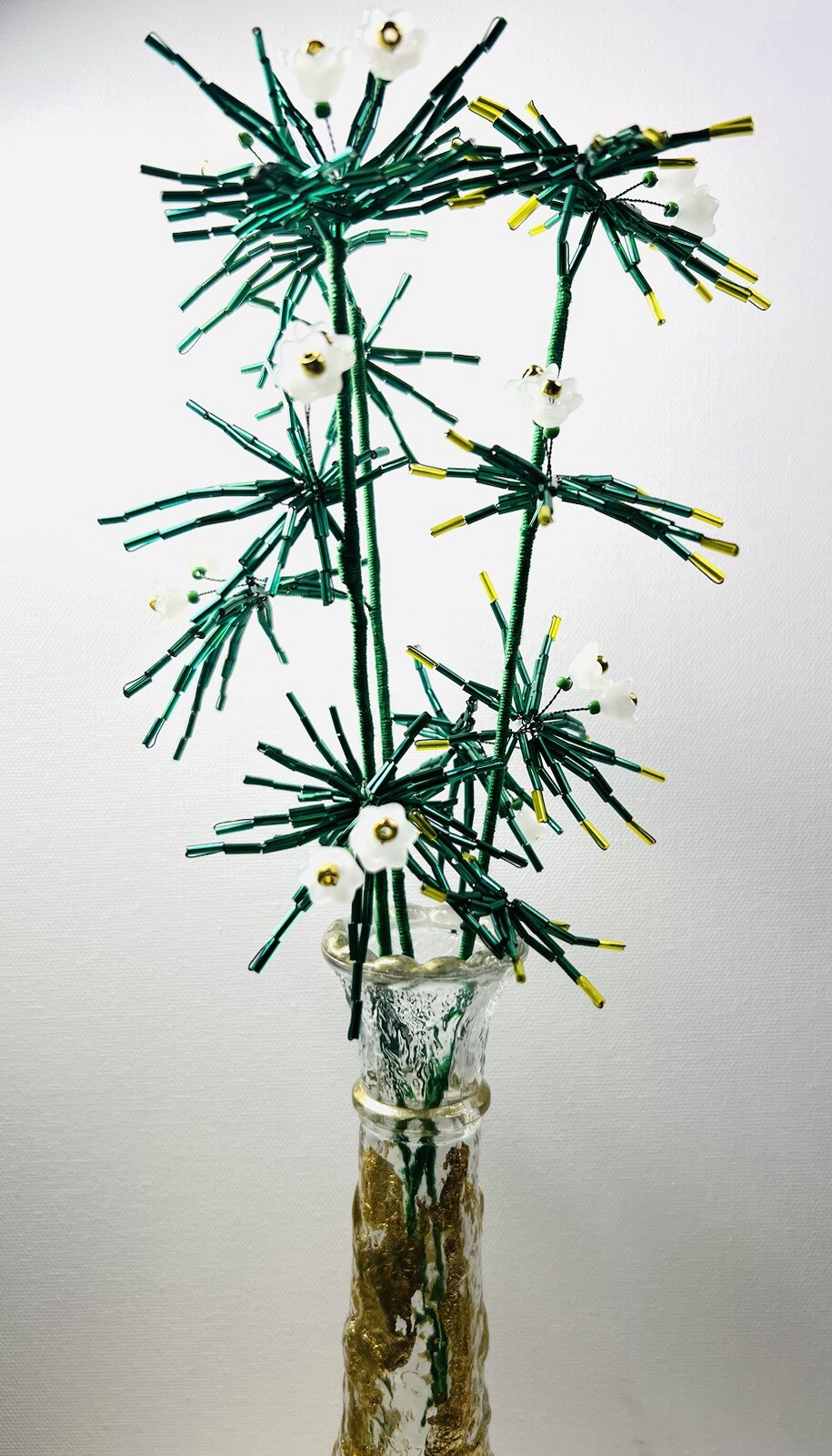 Glass Bugle Beads Exotic Grass Bouquet 16” Home Office Decor