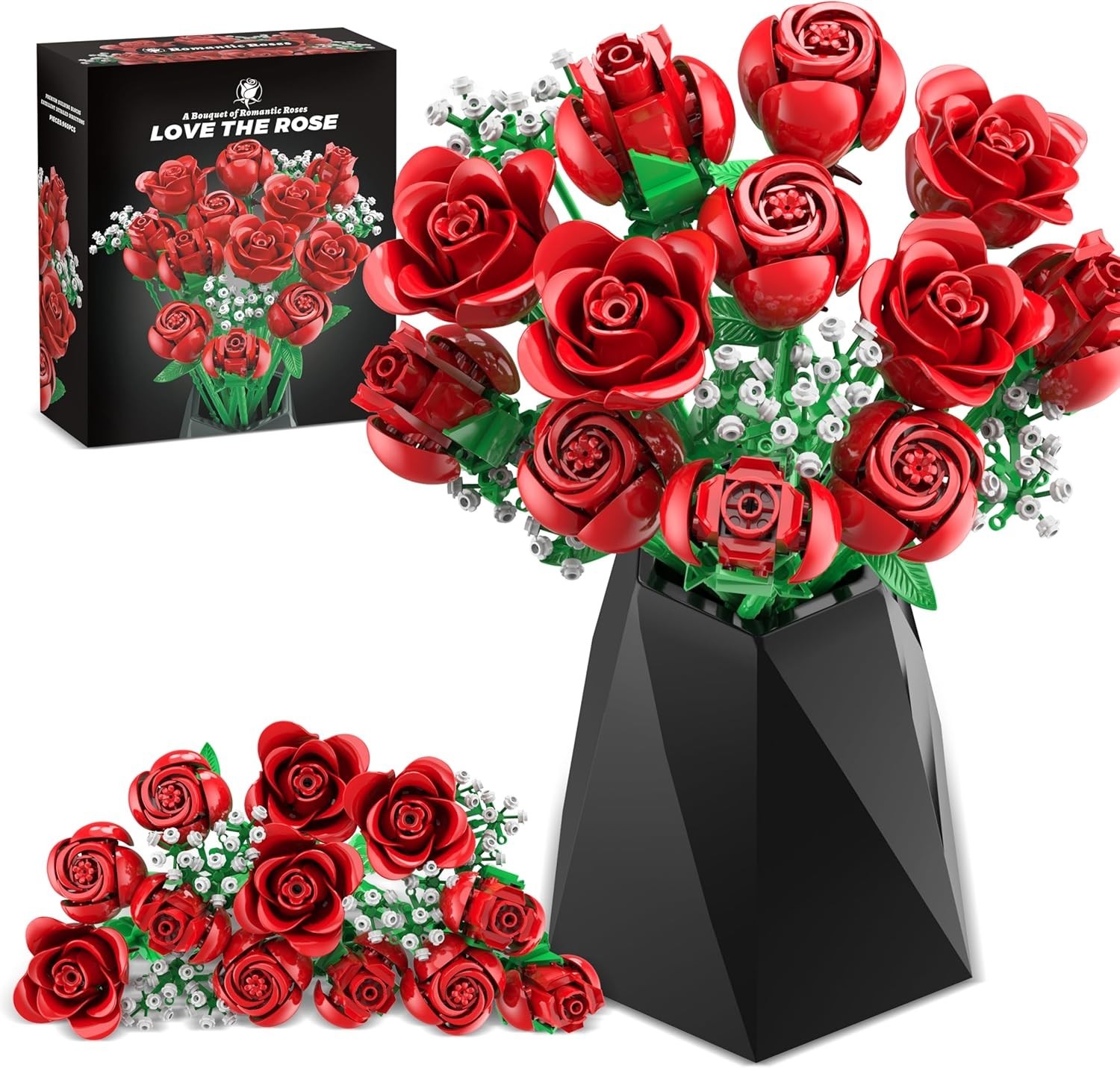 Elegant Red Rose Building Blocks Set, 960PCS – Perfect Gift for Any Occasion