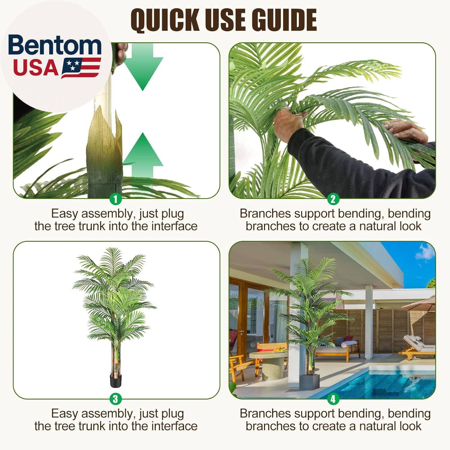 6Ft Tall Triple Golden Cane Palm Artificial Tree Large Tropical Palm Tree UV Res