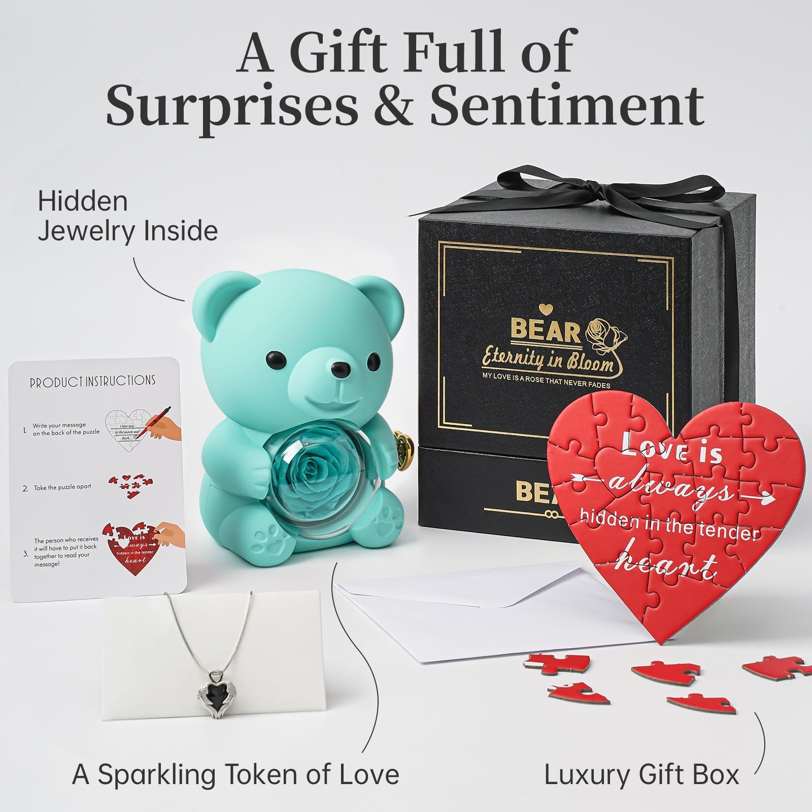 Real Rose Teddy Bear in Gift Box – Romantic Floral Gift for Her, Perfect for Ann