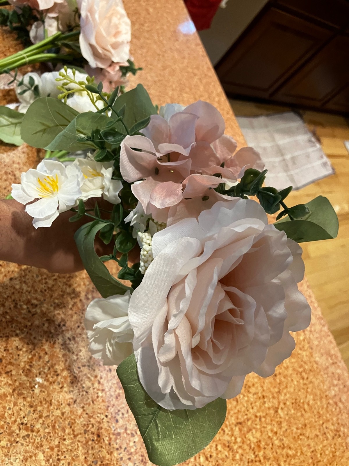 plastic flowers white and pink center piece used