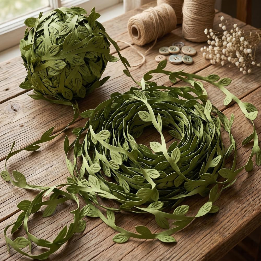 Artificial Ivy Vine -20 Yards Faux Green Leaf Ribbon Roll