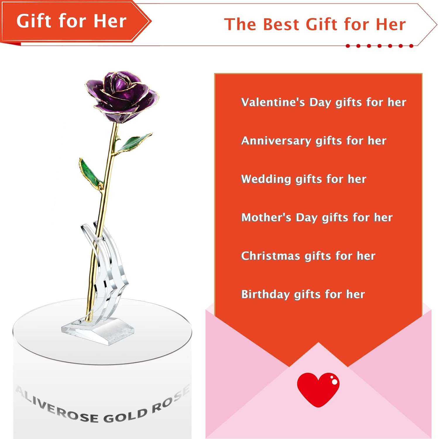 24K Gold Dipped Purple Rose – Unique Gift for Mom on Any Occasion