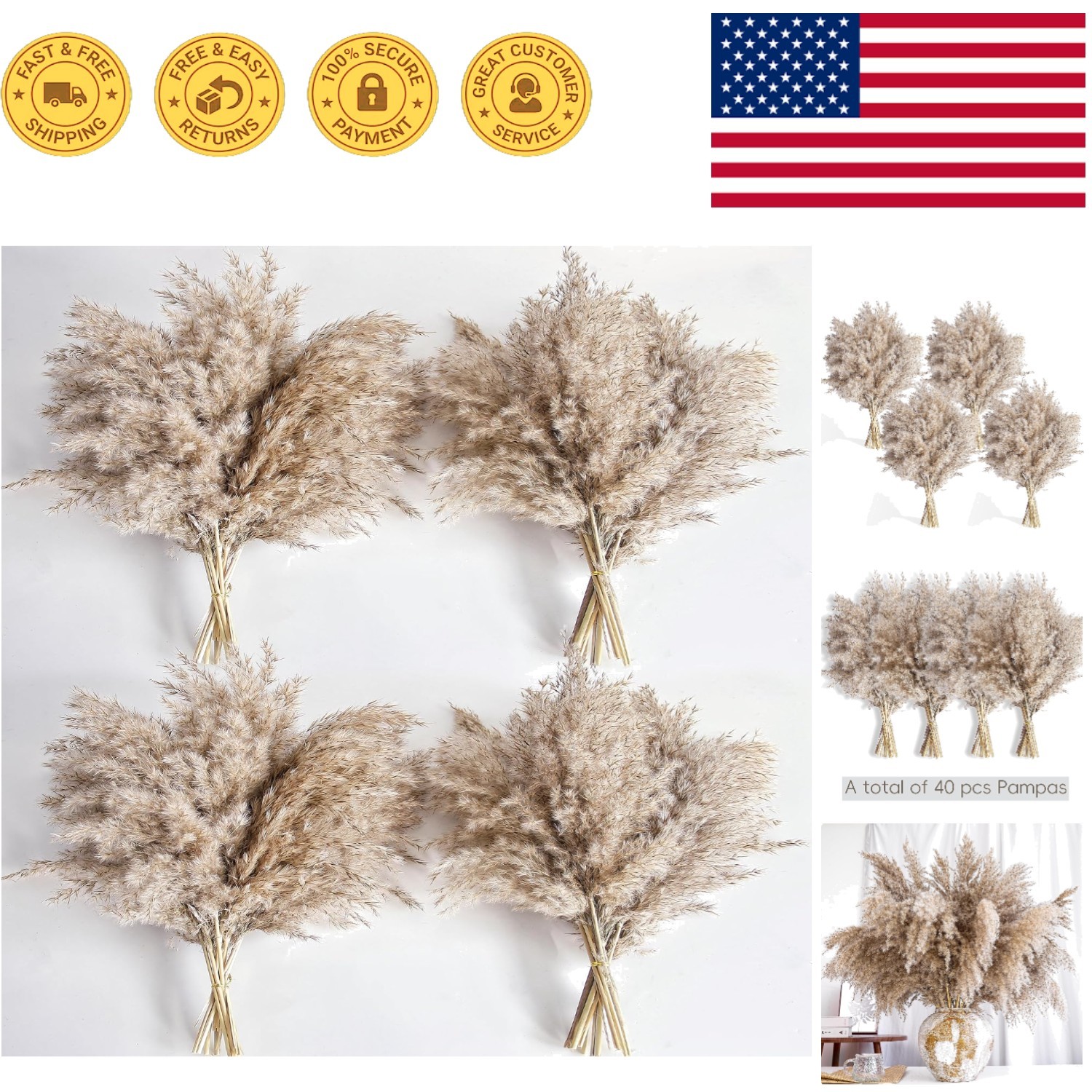40 PCS Dried Pampas Grass Decor – Stylish Floor Vase Fillers & Wedding Accents