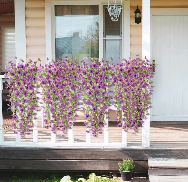 Artificial Hanging Flowers Plants for Outdoor Spring Summer Decoration 2PCS Faux