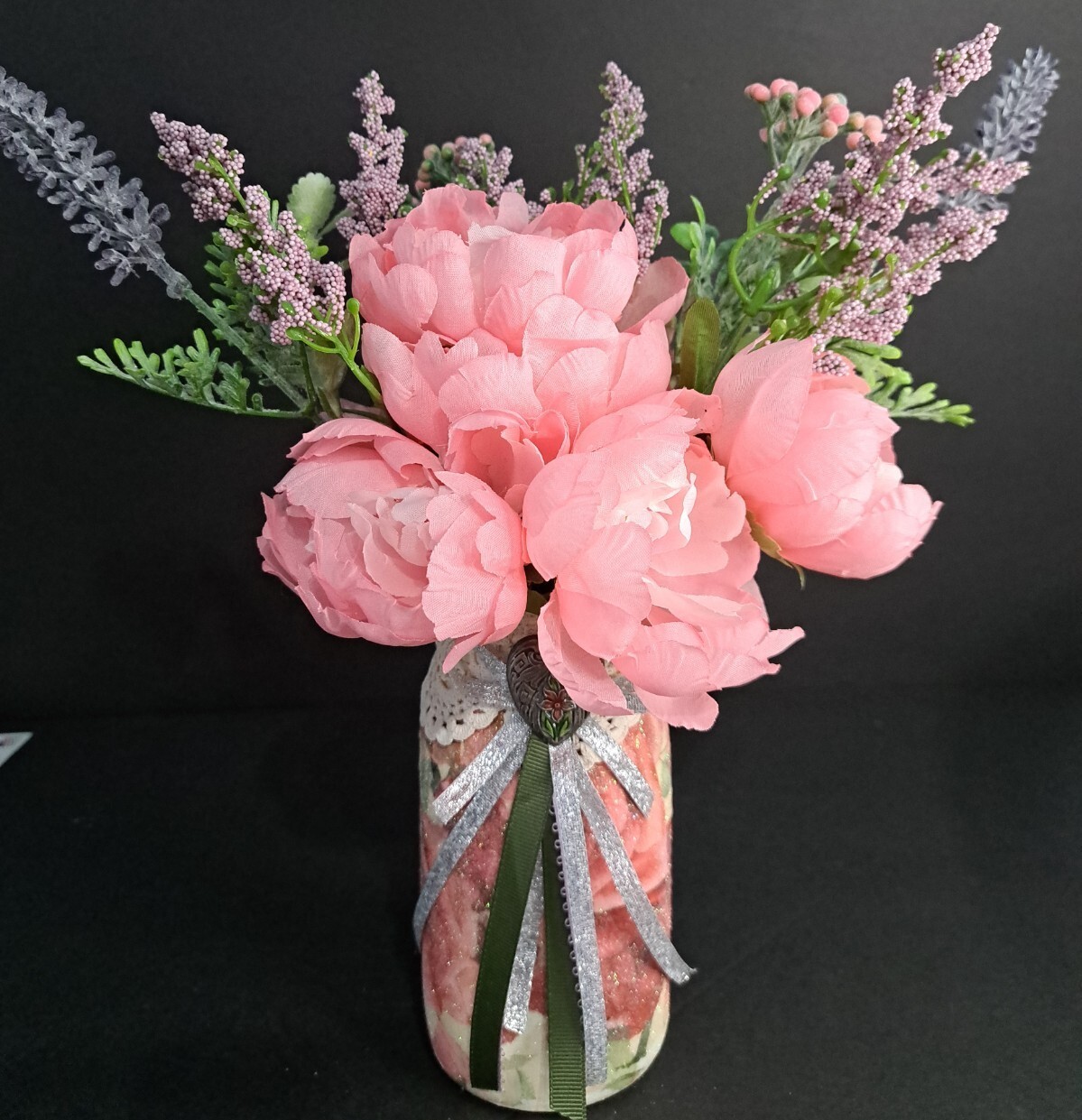 Pink Hand Crafted Floral Arrangement 11 In Tall