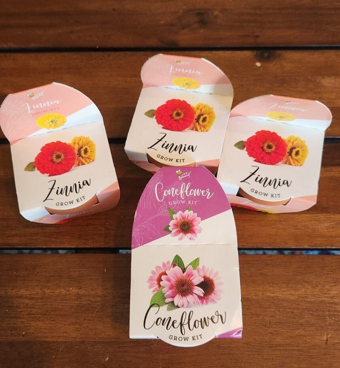 4 Home Flower Grow Kits- 3 Zinnia Flowers And 1 Cone Flower