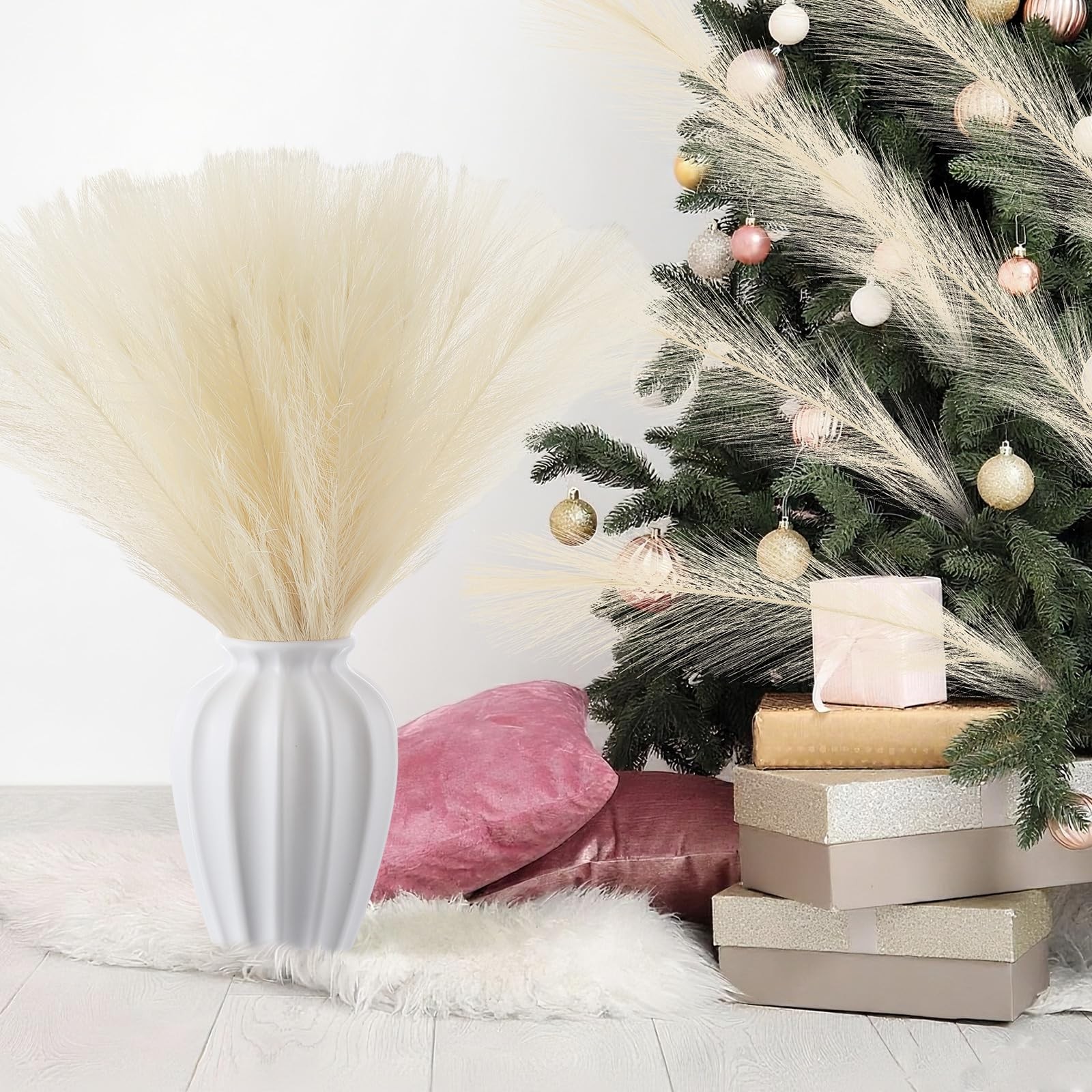 50 Pcs Christmas Pampas Grass Tree Decor 16.5 Inch Boho Faux Pampas Grass Tre…